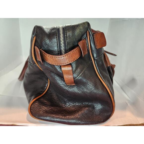 Audrey Brooke Black Pebbled Leather Tote Bag with Brown Accents and Zippered Top - Picture 6 of 12